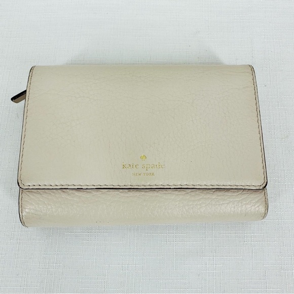 Kate Spade Bone Pebbled Leather Tri-Fold Wallet - Picture 1 of 14
